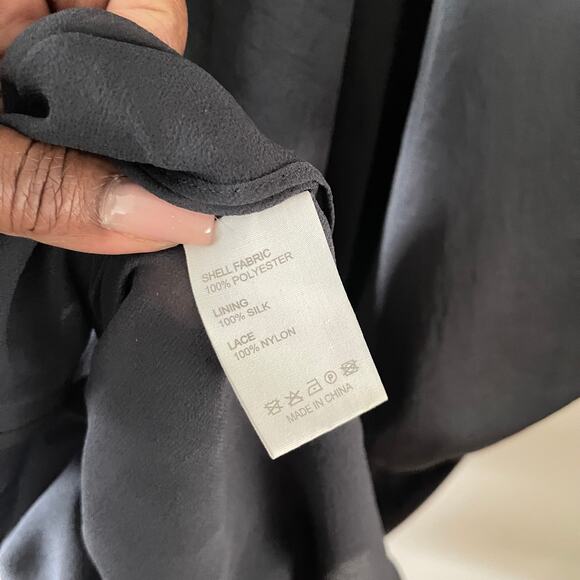 Vanessa Bruno Athe Lace Trim Shift Dress Women’s S Gray Layered Boho Chic Silky - Picture 6 of 9